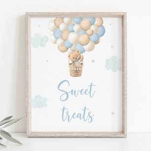 Blue Teddy Bear Balloons Baby Shower Treats Sign