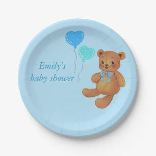 Blue Teddy Bear & Balloons Wrapping  Paper Plate