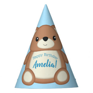 Blue Teddy Bear Birthday Party Hat