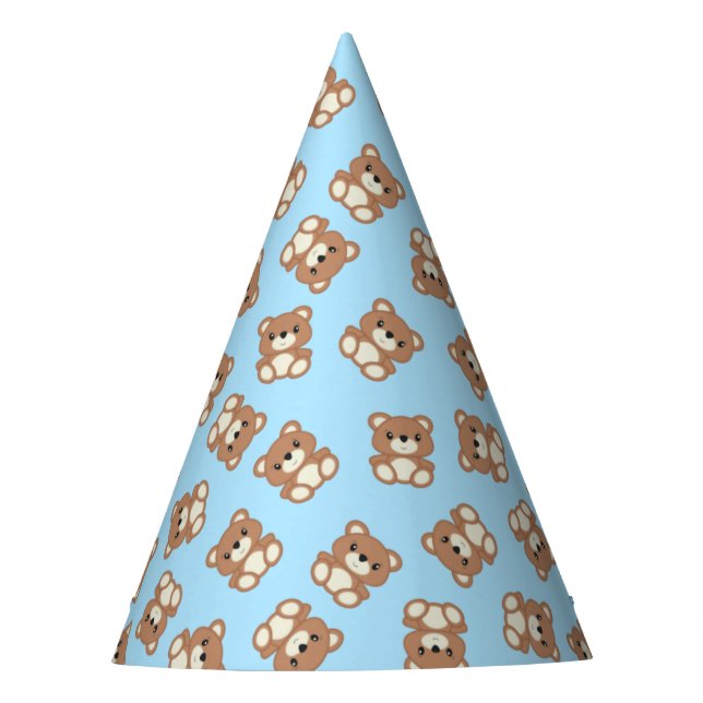 Blue Teddy Bear Birthday Party Party Hat (Front)