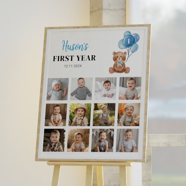 Blue Teddy Bear Birthday Photo Milestone Sign (Creator Uploaded)