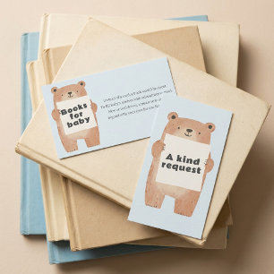 Blue teddy Bear Books for baby Request Enclosure Card