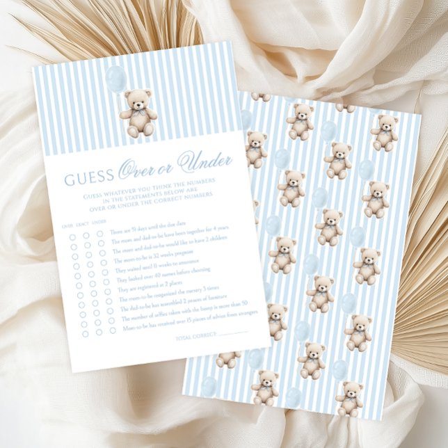 Blue Teddy Bear Bow Baby Shower Over or Under Game (Creator Uploaded)