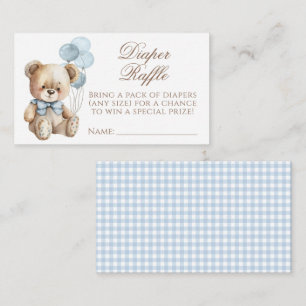 Blue Teddy Bear Bow Balloon Baby Diaper Raffle Enclosure Card