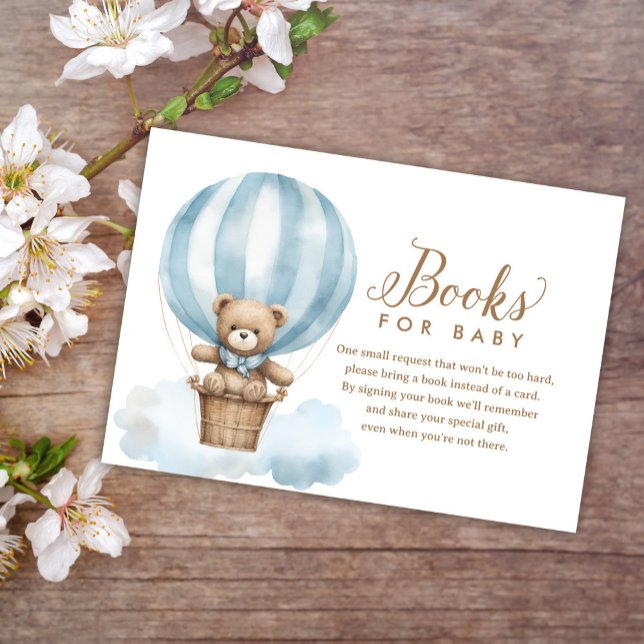 Blue Teddy Bear Boy Baby Shower Books for Baby Enclosure Card (Creator Uploaded)