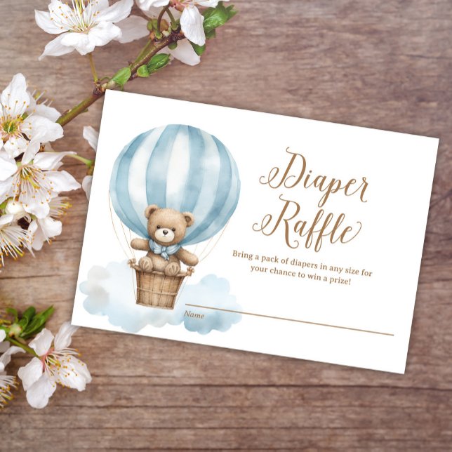 Blue Teddy Bear Boy Baby Shower Diaper Raffle Enclosure Card (Creator Uploaded)