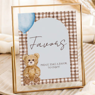 Blue Teddy Bear Boy Baby Shower Favor Table Sign