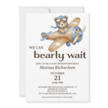 Blue Teddy Bear Boy Baby Shower Invitation