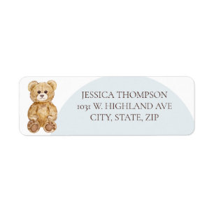 Blue Teddy Bear Boy Baby Shower Return Address  Label