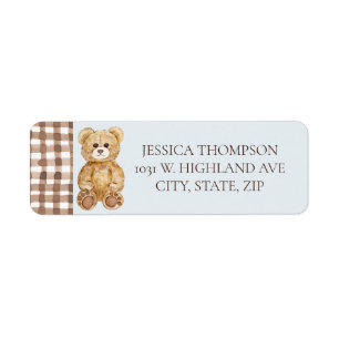 Blue Teddy Bear Boy Baby Shower Return Address  Label
