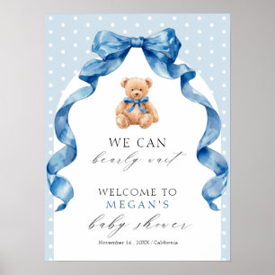 Blue Teddy Bear Boy Baby Shower Welcome Sign
