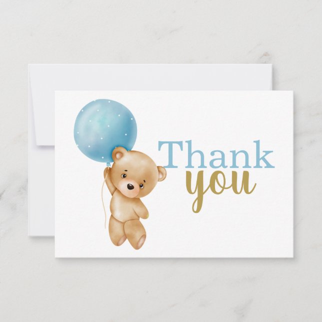 Blue Teddy Bear Boy Thank you Note Card (Front)