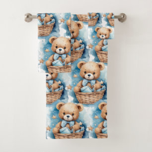 Blue Teddy Bear Boy's Bath Towel Set