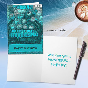 Blue Teddy Bear Buddies Word Cloud Card