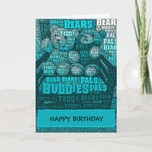 Blue Teddy Bear Buddies Word Cloud Card