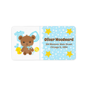 Blue Teddy Bear Clothes Baby Shower Label