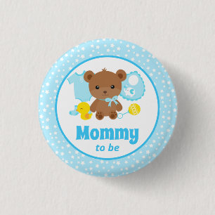 Blue Teddy Bear Clothes Baby Shower Mummy to Be 3 Cm Round Badge