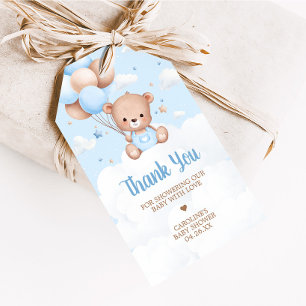 Blue Teddy Bear Clouds Baby Shower Favour Tags