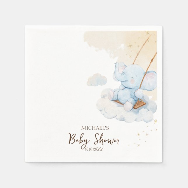 Blue Teddy Bear Clouds Baby Shower Napkin (Front)