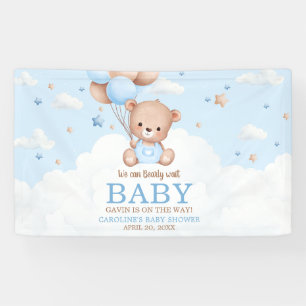 Blue Teddy Bear Clouds Balloon Baby Shower Banner