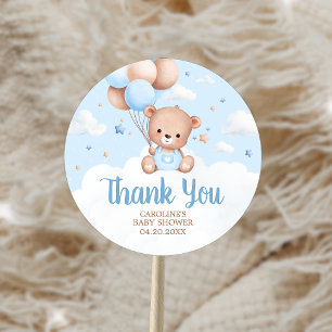 Blue Teddy Bear Clouds Balloon Baby Shower Classic Round Sticker