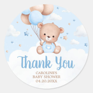 Blue Teddy Bear Clouds Balloon Baby Shower Classic Round Sticker