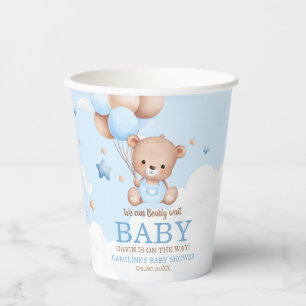 Blue Teddy Bear Clouds Balloon Baby Shower Paper Cups
