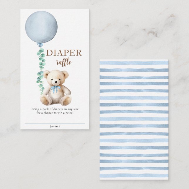 Blue Teddy Bear Diaper Raffle Baby Shower Insert (Front/Back)