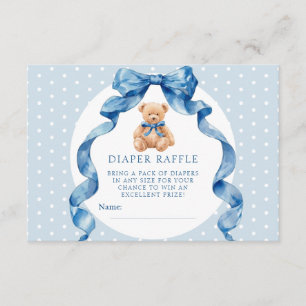 Blue Teddy Bear Diaper Raffle Ticket Enclosure Card