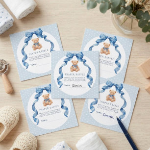 Blue Teddy Bear Diaper Raffle Ticket Enclosure Card
