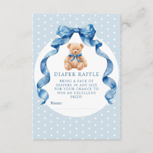 Blue Teddy Bear Diaper Raffle Ticket Enclosure Card