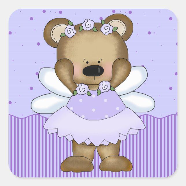 Blue Teddy Bear Fairy Princess Square Sticker (Front)