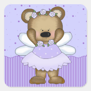 Blue Teddy Bear Fairy Princess Square Sticker