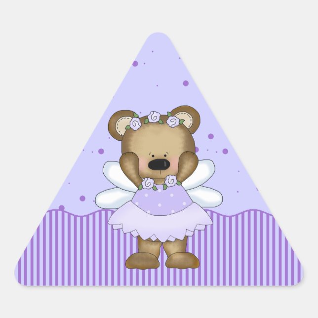 Blue Teddy Bear Fairy Princess Triangle Stickers (Front)