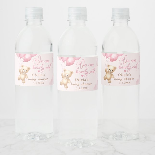 Blue teddy bear girl shower we can bearly wait water bottle label (Bottles)