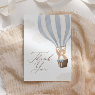 Blue Teddy Bear Hot Air Balloon Baby Shower Thank You Card