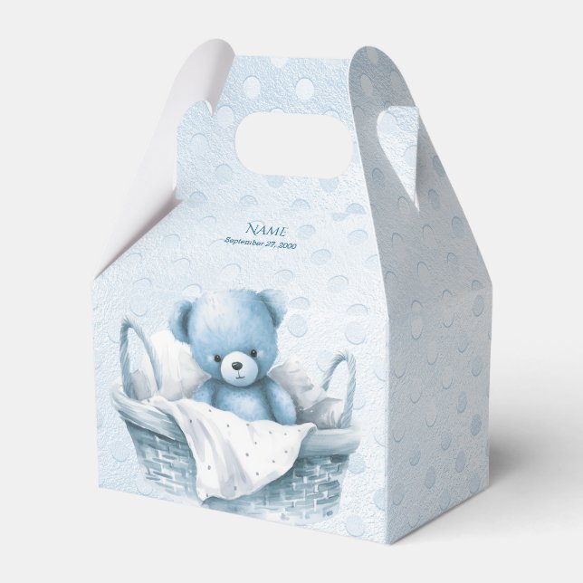 Blue Teddy Bear in Basket Favour Box (Front Side)