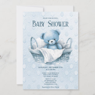 Blue Teddy Bear in Basket Shower Invitation