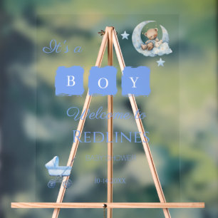 Blue Teddy Bear It’s a Boy Baby Shower Acrylic Sign