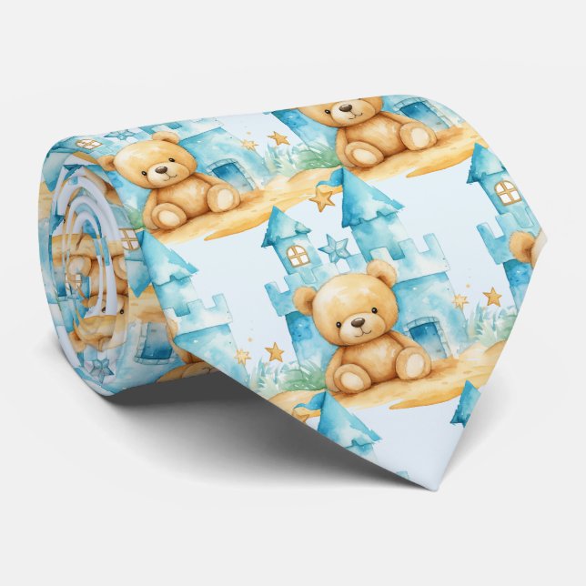 Blue Teddy Bear  Neck Tie (Rolled)