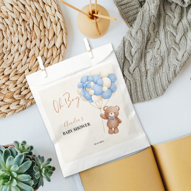Blue Teddy Bear Oh Boy Balloon Baby Shower Favour Bag (Creator Uploaded)