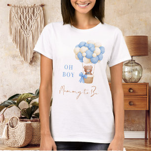 Blue Teddy Bear Oh Boy Balloon Mommy To Be Baby  T-Shirt