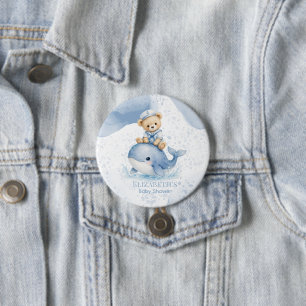 Blue Teddy Bear On Whale Boy Baby Shower 7.5 Cm Round Badge