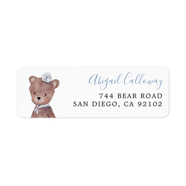 Blue Teddy Bear Return Address  Label (Front)