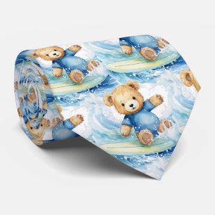 Blue Teddy Bear Surfing Tie