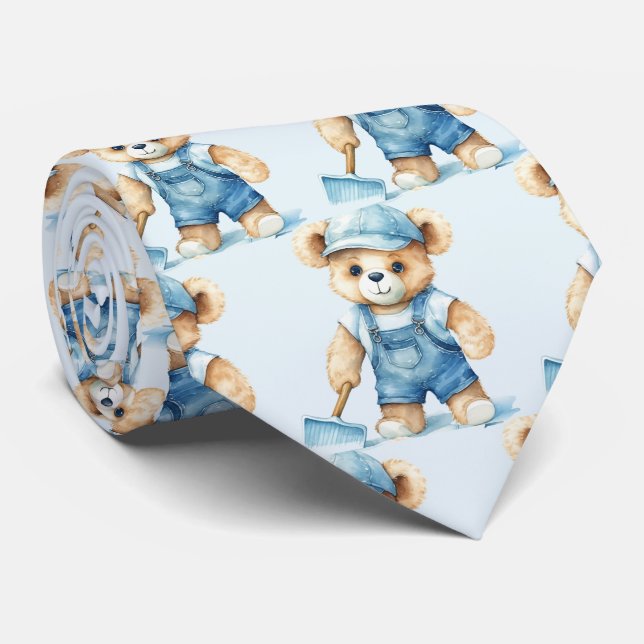 Blue Teddy Bear  Tie (Rolled)
