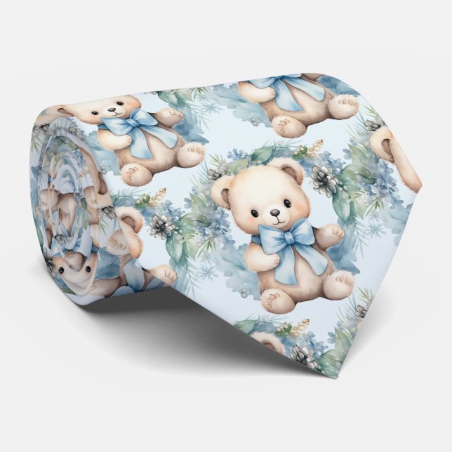 Blue Teddy Bear  Tie (Rolled)