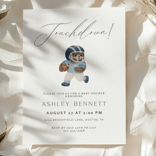 Blue Teddy bear Touchdown Football Baby Shower Invitation