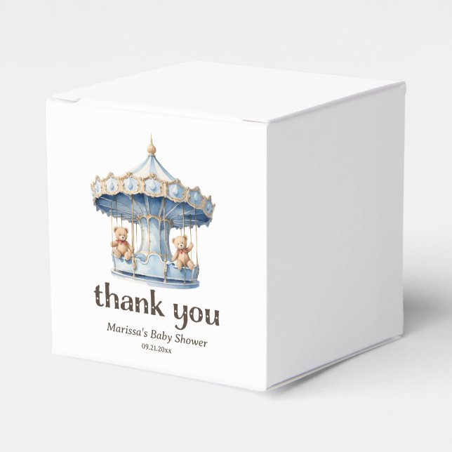 Blue Teddy Bear Twin Boys Baby Shower Thank You Favour Box (Front Side)