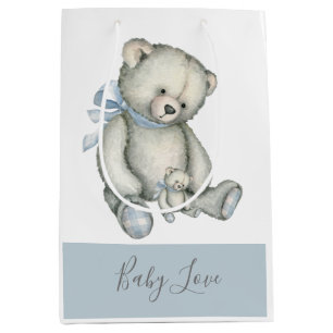 Blue Teddy Bear Vintage Watercolor Rustic Medium Gift Bag